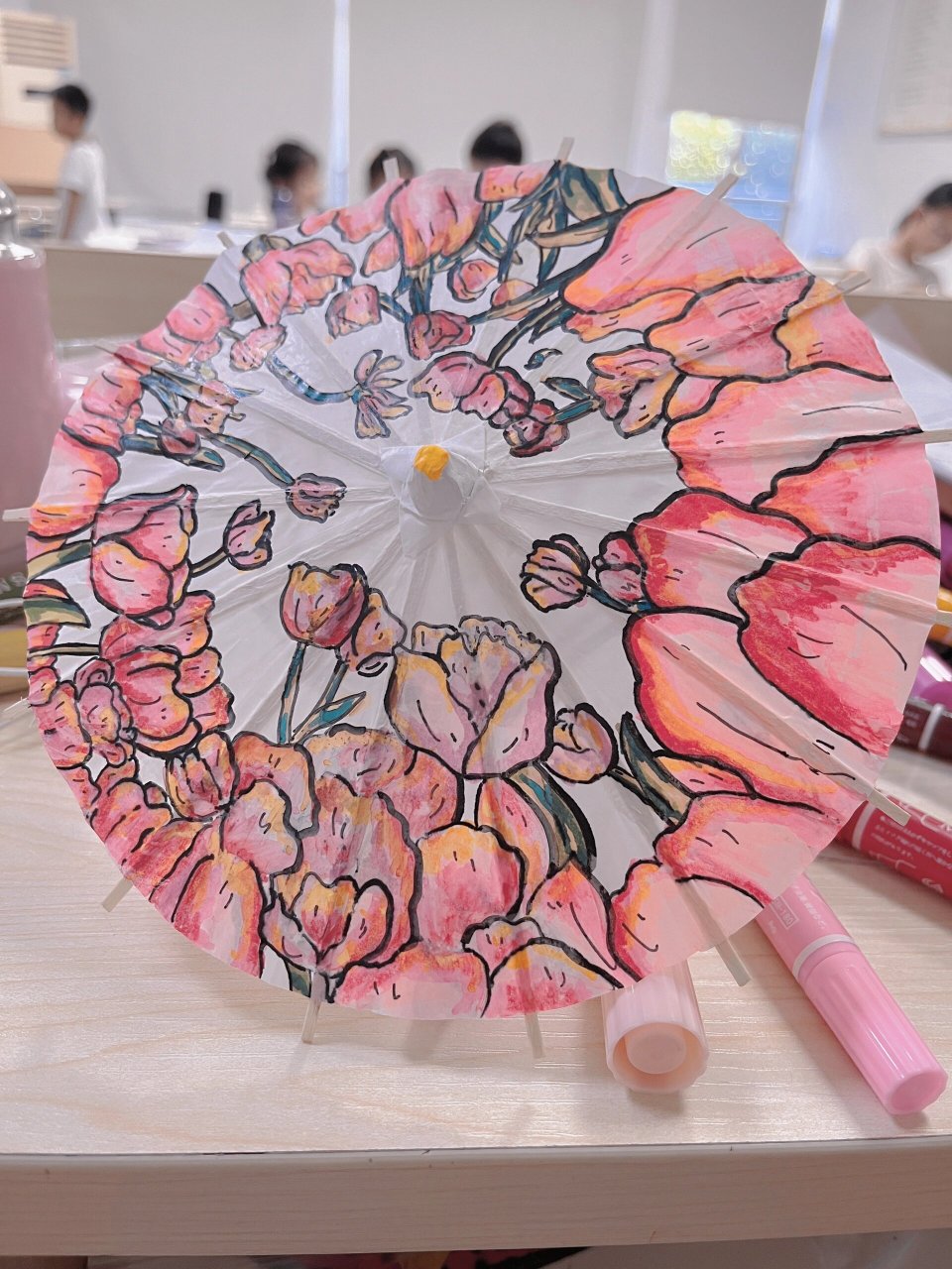 马克笔手绘油纸伞(含线稿) 又是摸鱼的一天,还是小朋友的水彩笔,这伞