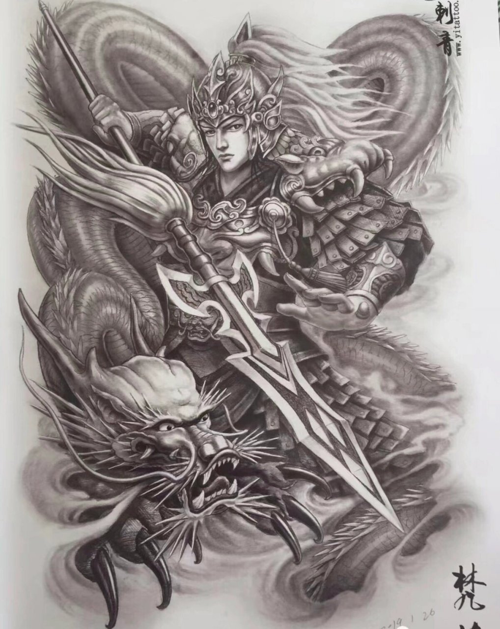 常山赵子龙 纹身手稿送给朋友们