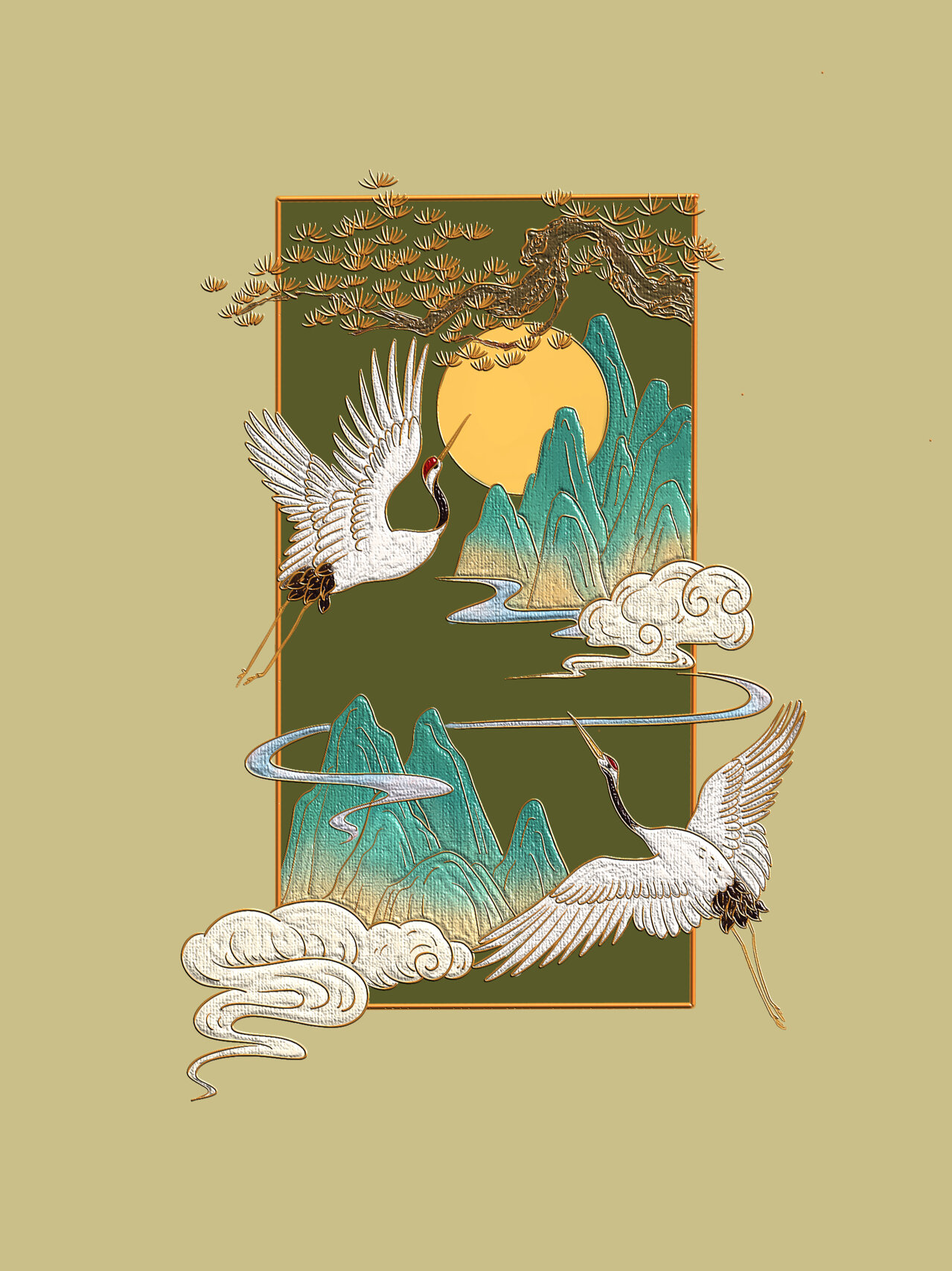 仙鹤祥云掐丝珐琅手绘|artset插画装饰画