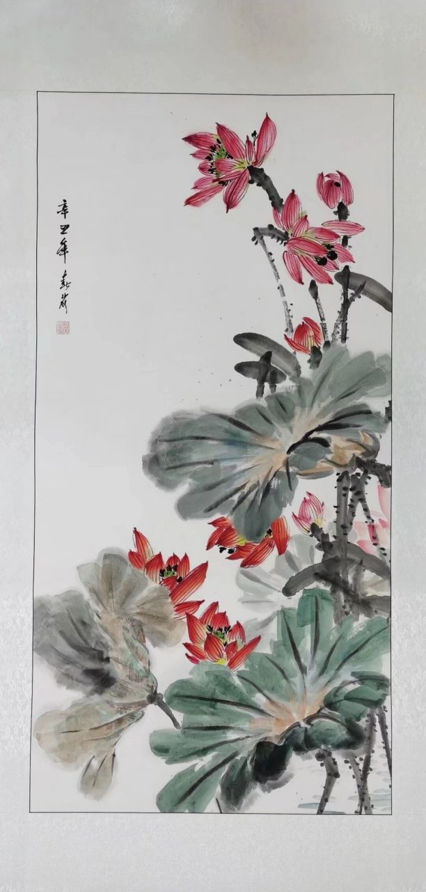 国画荷花水墨用法四尺整张竖版