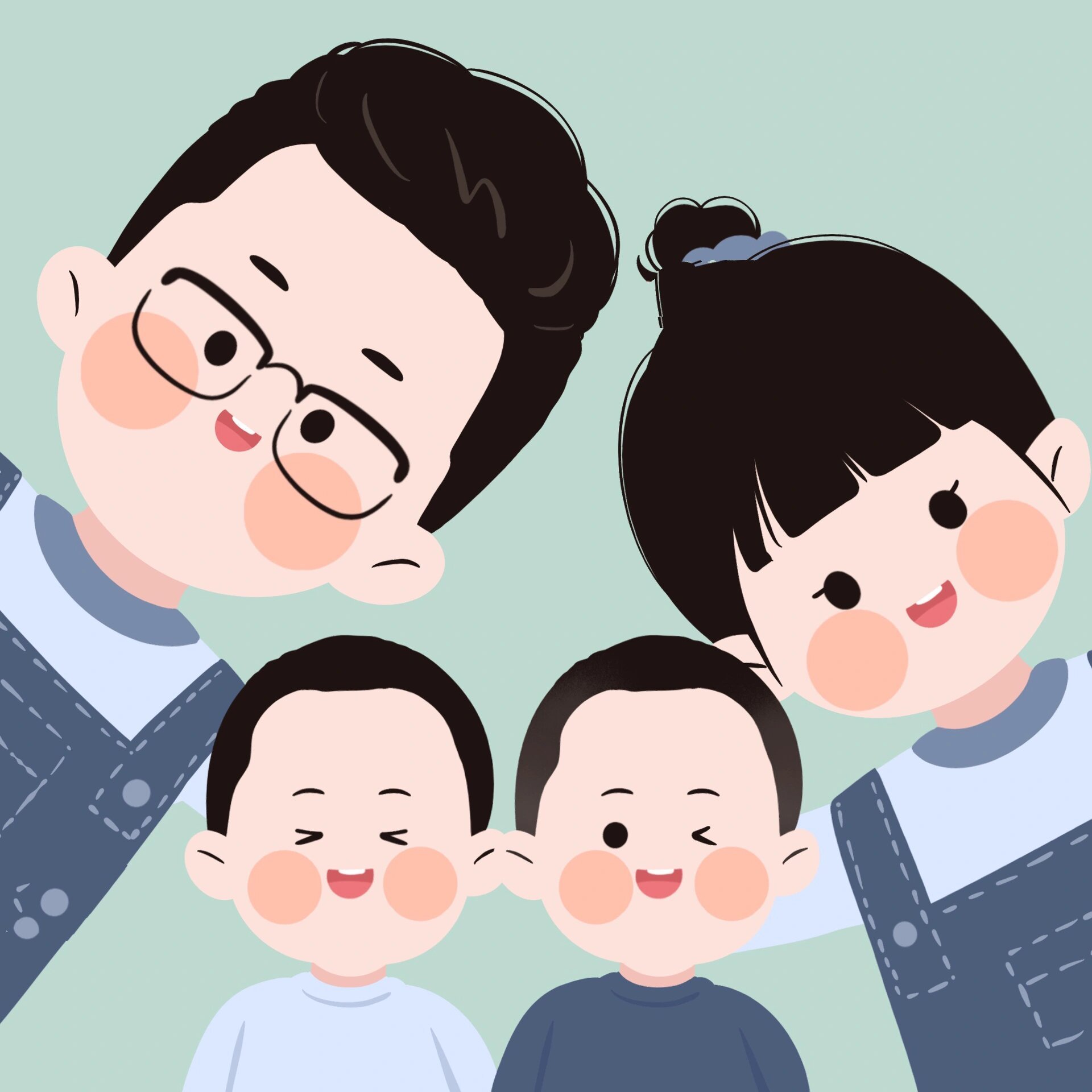 太可爱啦❤幸福的一家人全家福简笔画头像