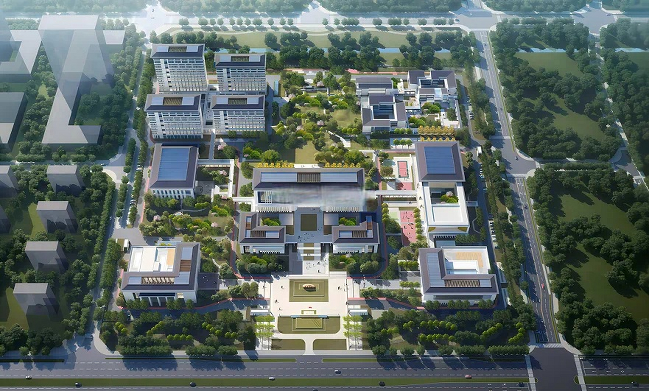 中共合肥市委党校(合肥行政学院)新校区项目建设现场,塔吊林立,机器