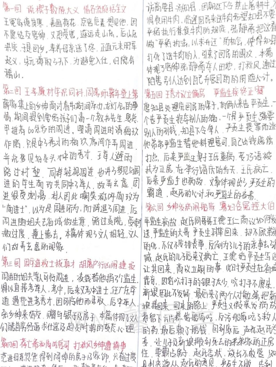 《儒林外史》每回概括
