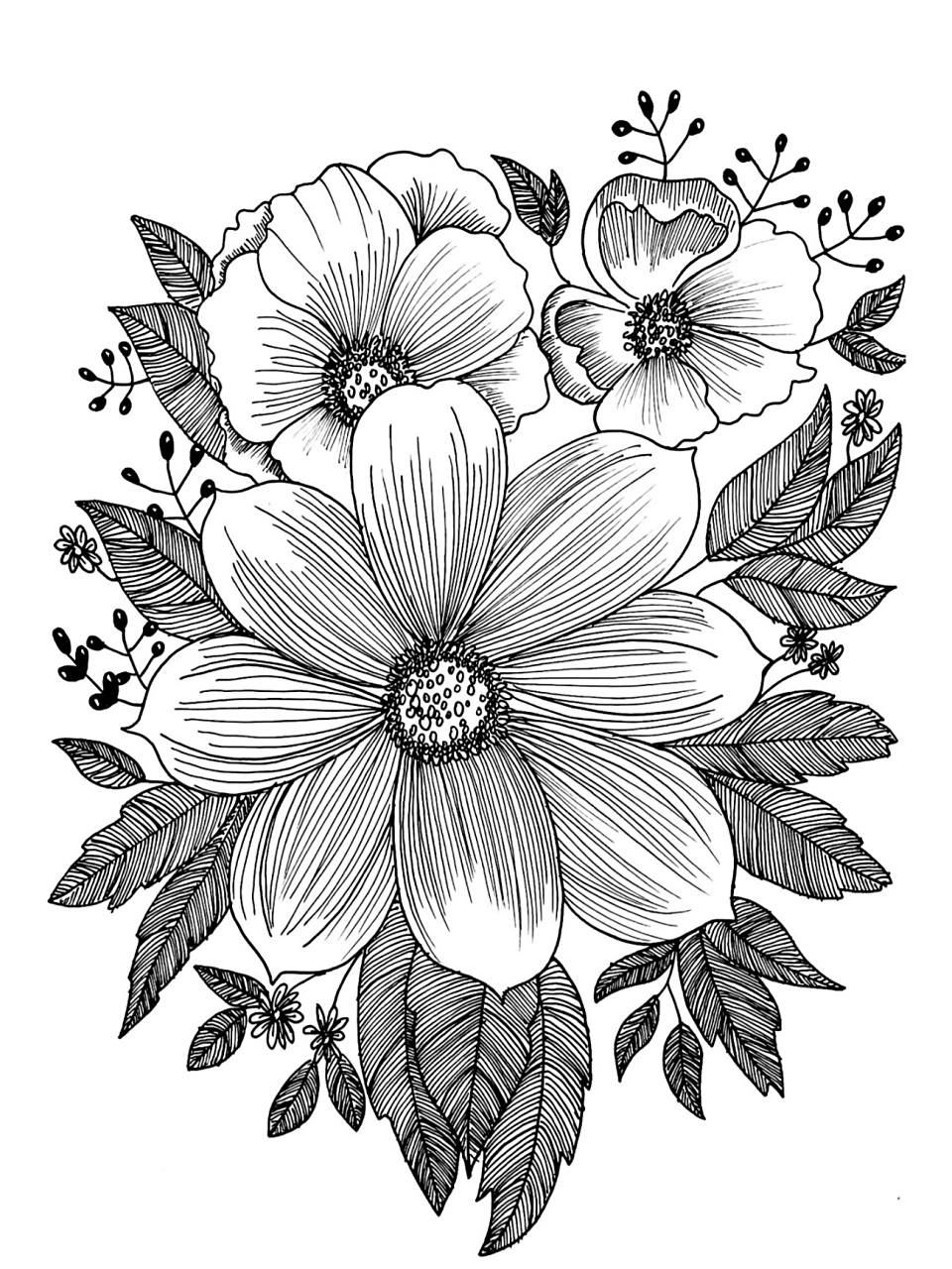 花卉黑白装饰画(原创) 原创可临摹 纸:肯特纸250g 7315:点石 	 附