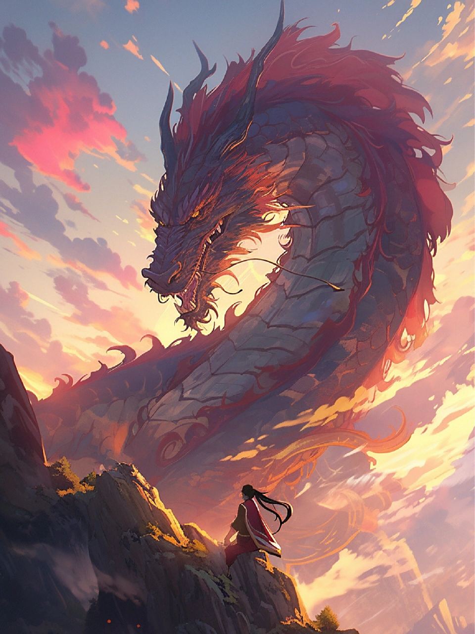 古风壁纸丨十二生肖辰之神龙 在巍峨的山峰之巅,黄昏时分, 一位真诚的