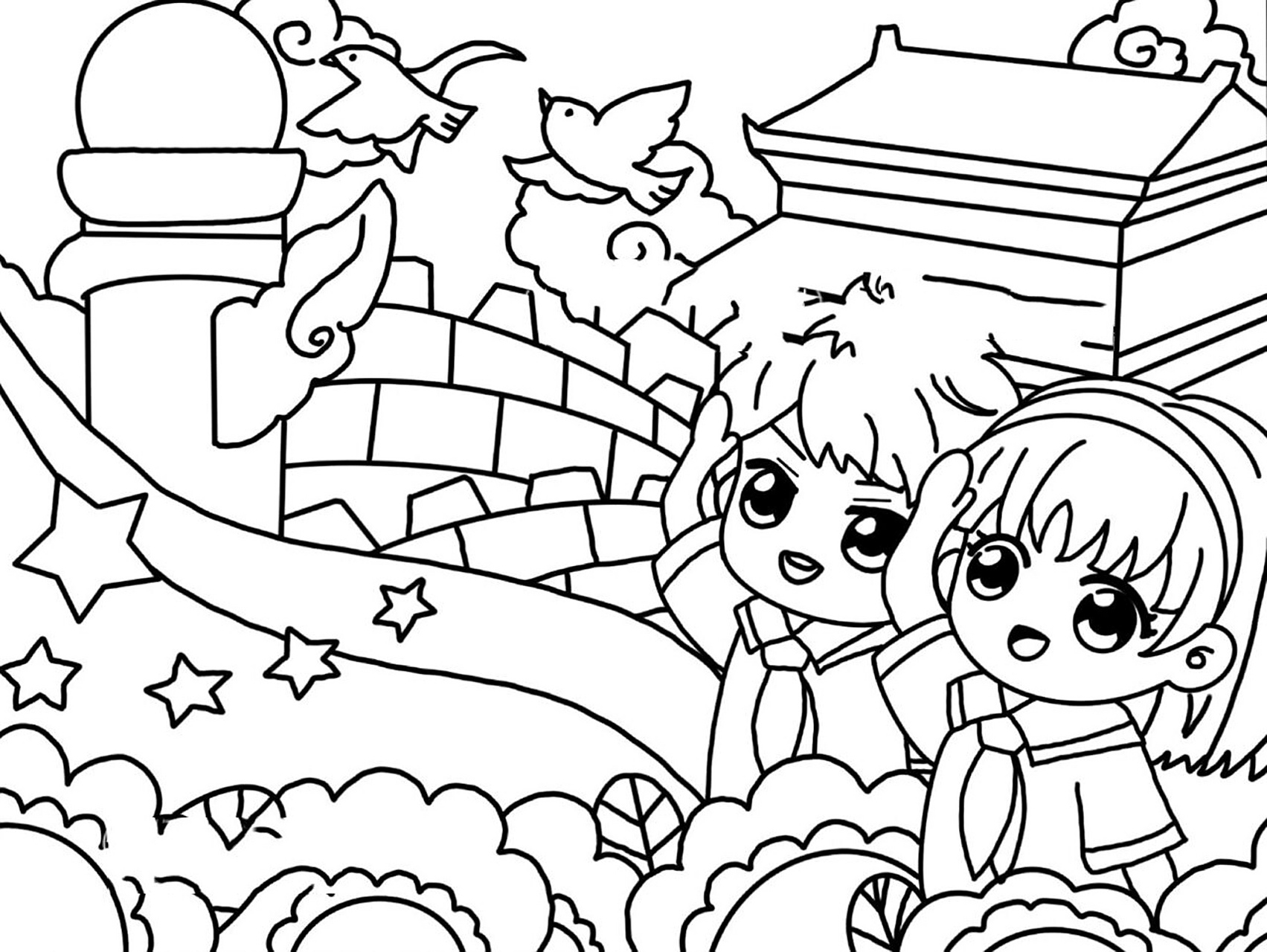 国庆节主题画|敬礼|儿童画|简笔画|附线稿