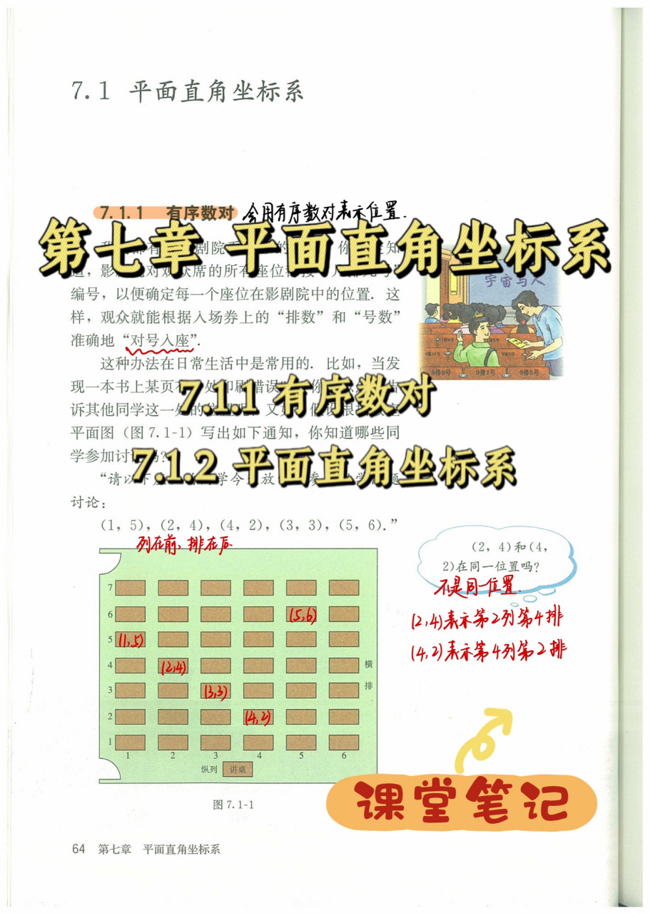 平面直角坐标系 课堂笔记教材解读 第七章笔记更新了 由于七下的解读