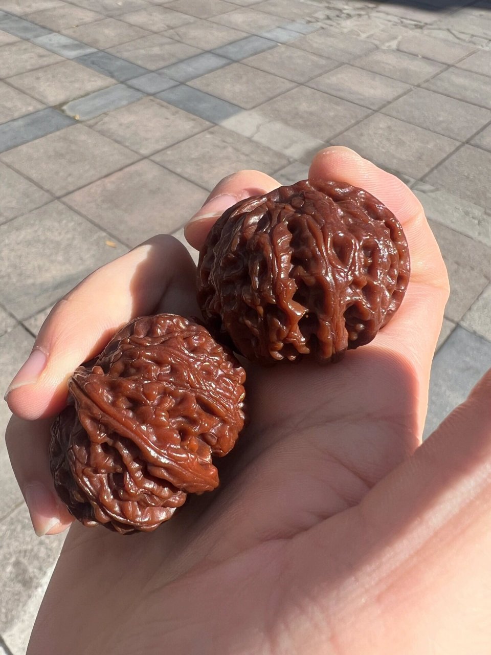 玉化的核桃 没见过玉化程度这么高的苹果圆 几乎一整个透光 颜色深红