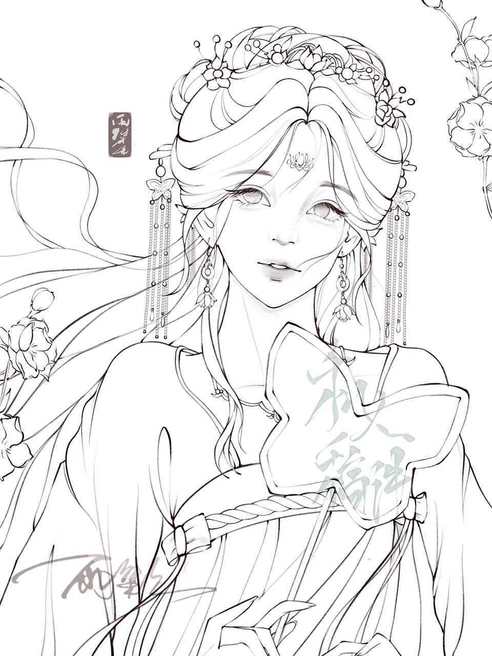 【是稿】古风女线稿 三位数的线稿(不是)左划伪过程 9215搬运