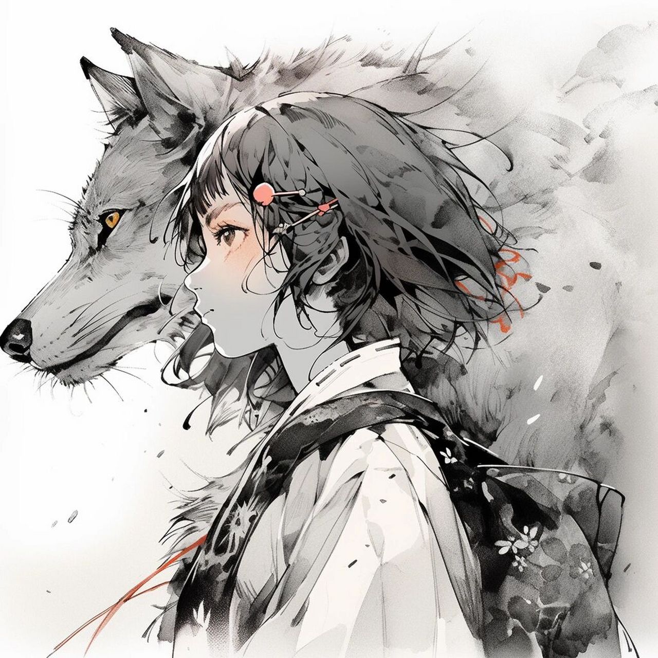 狼少女,水墨风头像 之前版本狼少年水墨风头像主要以凶狠为主题,狼