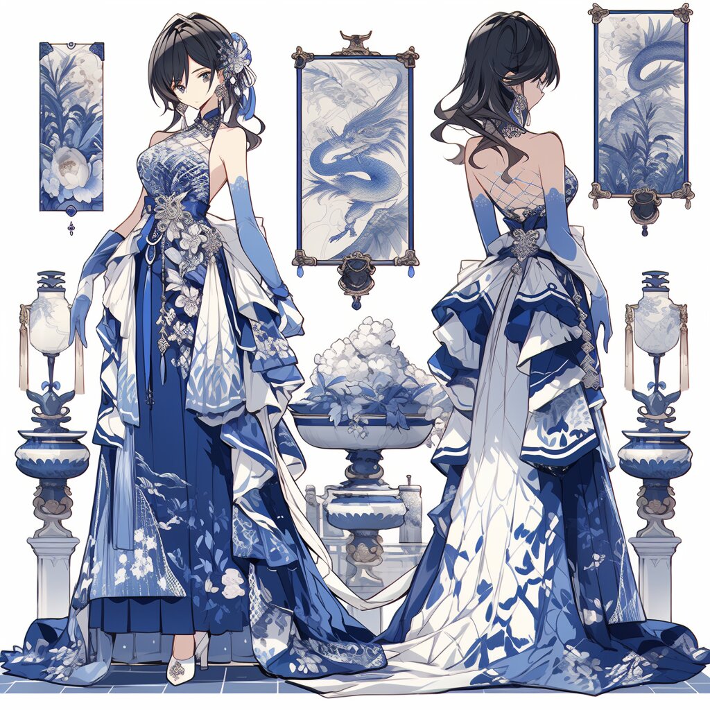 ai绘画|青花瓷复古礼服(裙子)