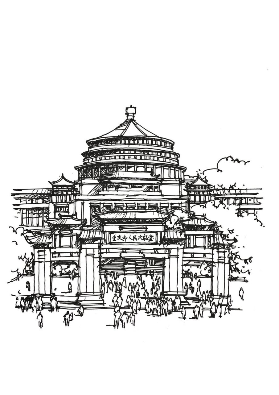 04速涂一张重庆人民大礼堂,几天不画手就生的不行 04素材来源于