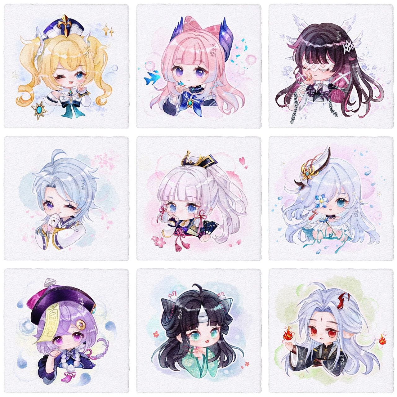 苍兰诀*原神角色q版水彩头像九宫格 这应该是画画一来最快完成的九宫