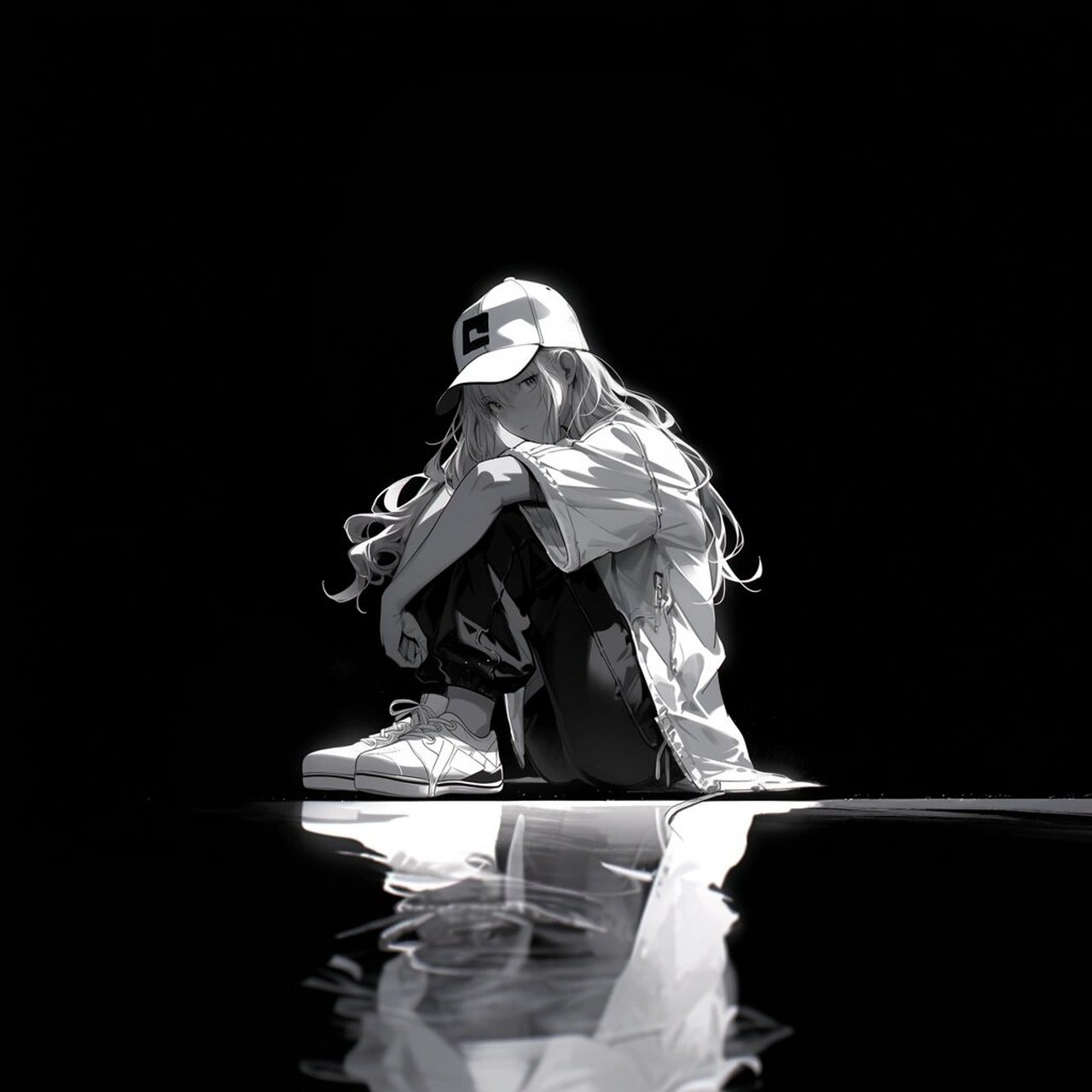 黑色系坐着女生头像