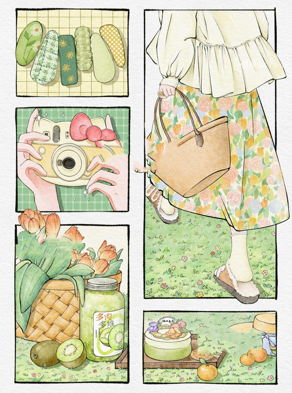 procreate 水彩分镜插画|一起去野餐吧95 谁能拒绝碎花裙和野餐的