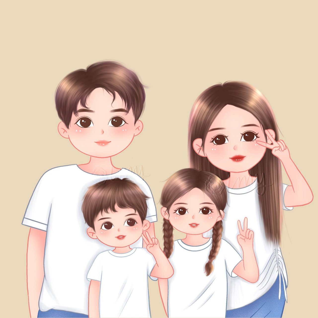一家四口/亲子手绘/全家福头像 hello   summer!