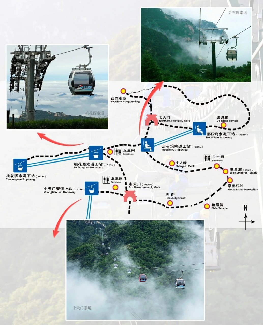 泰山索道 1.中天门,桃花源和后石坞索道正常对外运营.