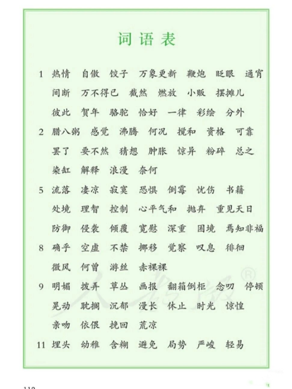 1~9 六年级下册词语表.1~9