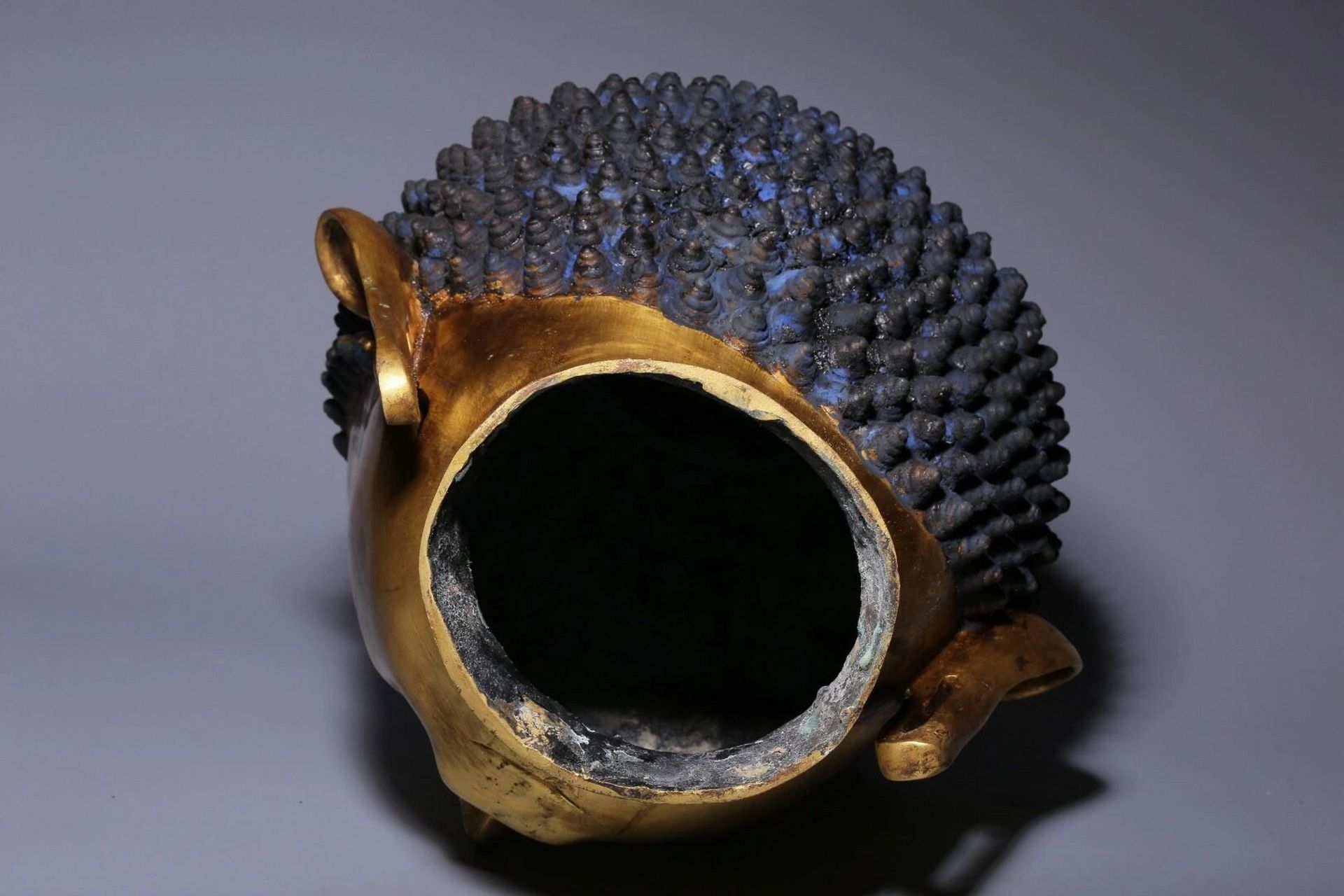 清代铜鎏金释迦牟尼佛头 清代,铜鎏金释迦牟尼佛头 高40.