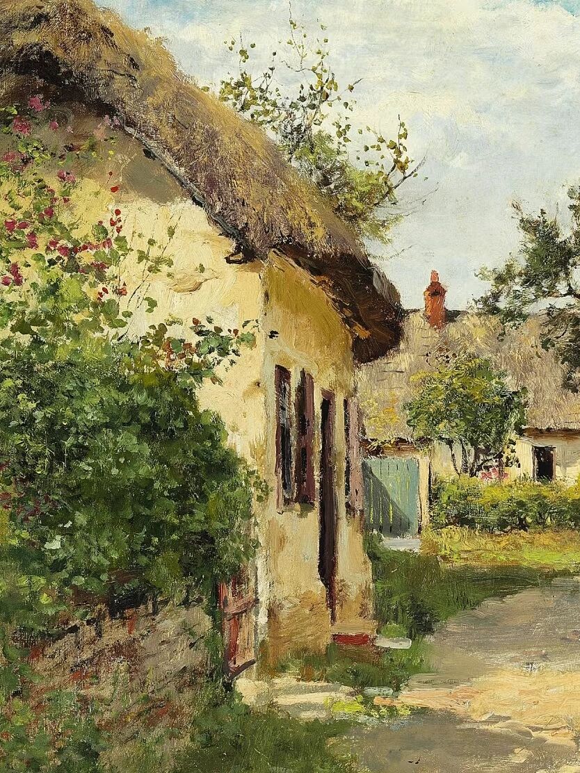 富有诗意的乡村田园油画风景