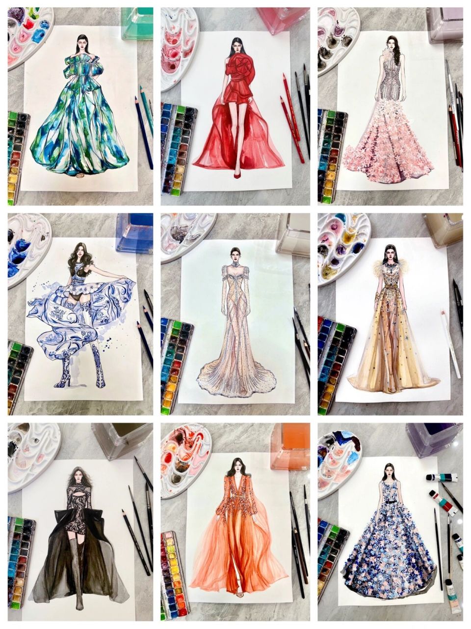 图——水彩时装画礼服近期合集7878 96上色工具来自鲁本斯系列