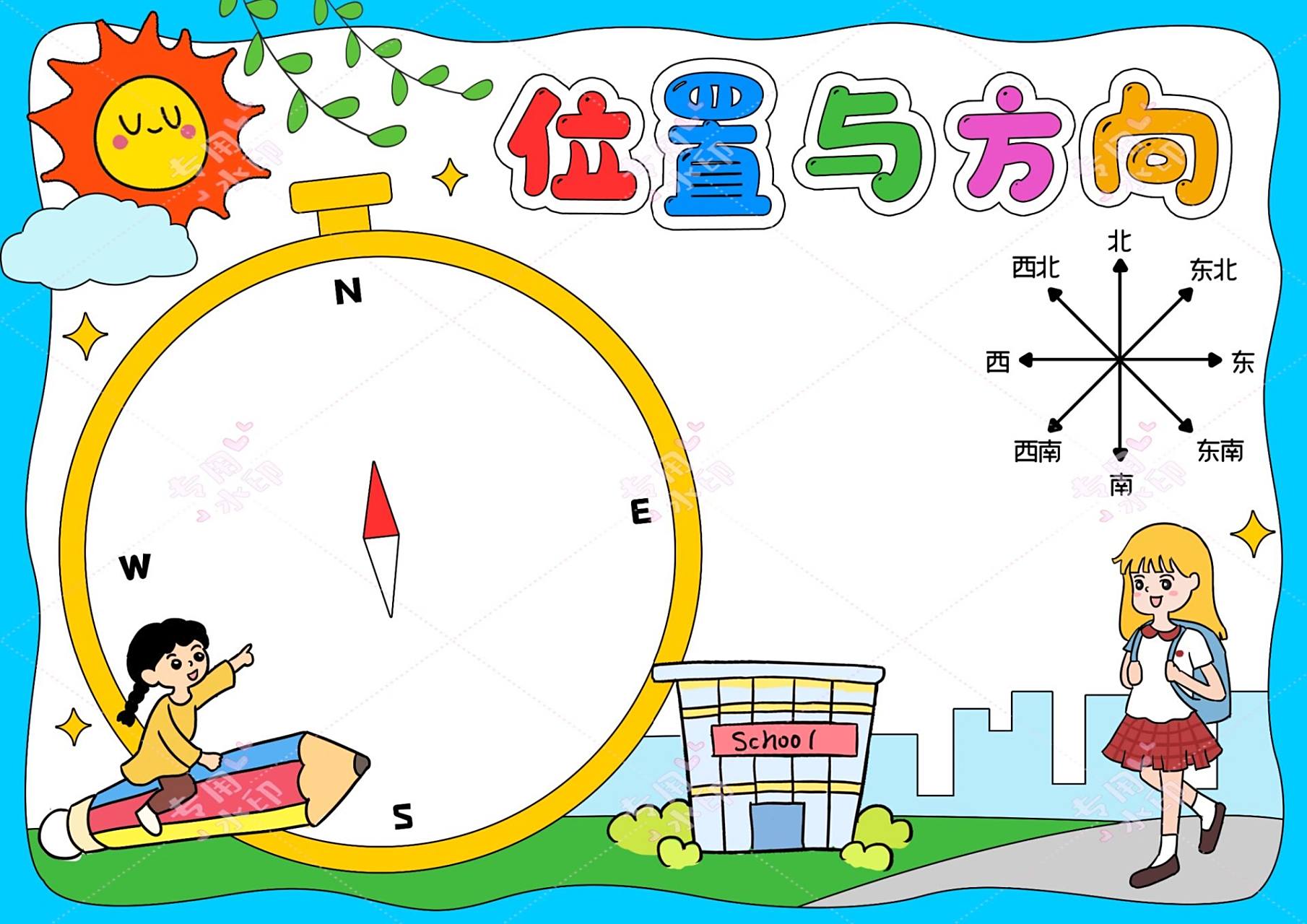 数学小报位置与方向手抄报数学报电子小报