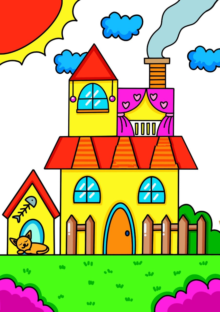 可爱的小房子🏠 房子🏠 创意画 儿童画 带线稿哦 适合4-6岁的小