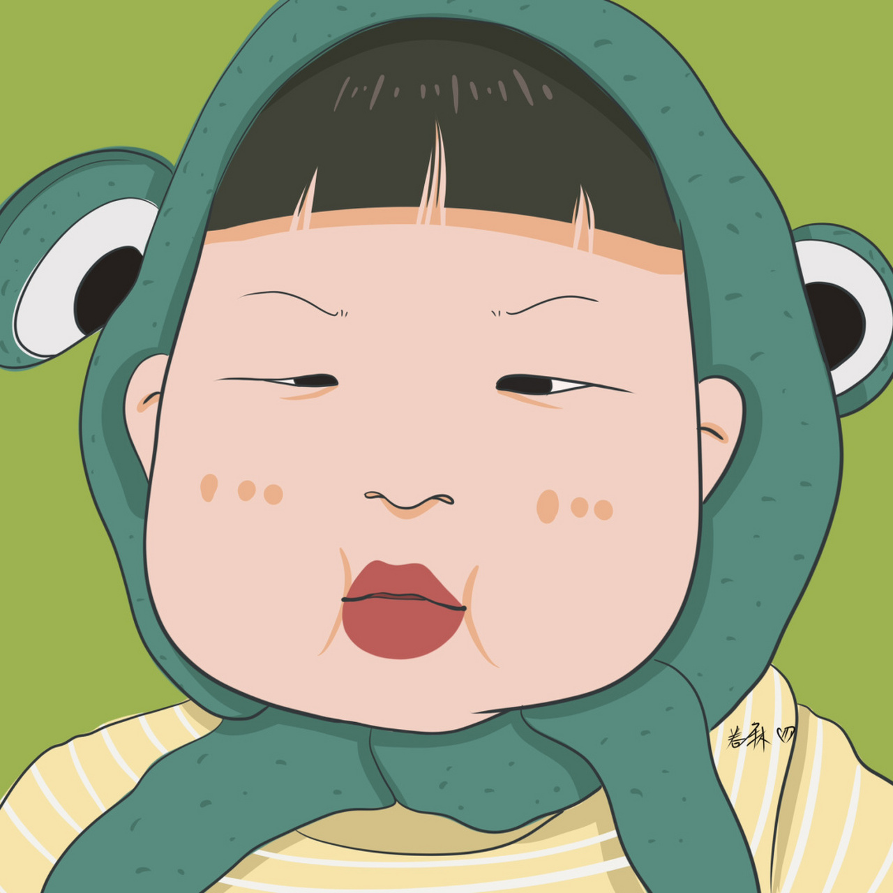 插画 | 头像 |戴青蛙帽子的小可爱 图片92二改92商用92去签名