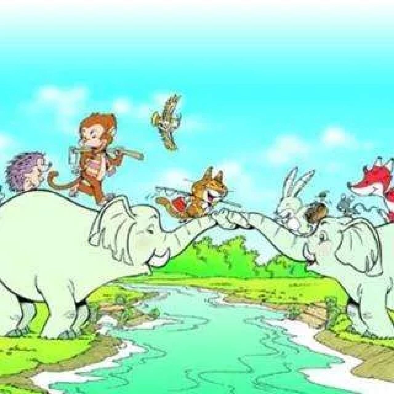 看图写话 象鼻桥 河两岸住着许多小动物,他们每天都要走过小桥,到对岸