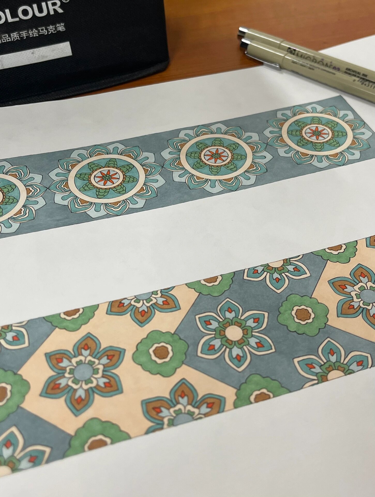 色彩图案|二方连续图案 96手绘直立式,一整二破式 二方连续图案