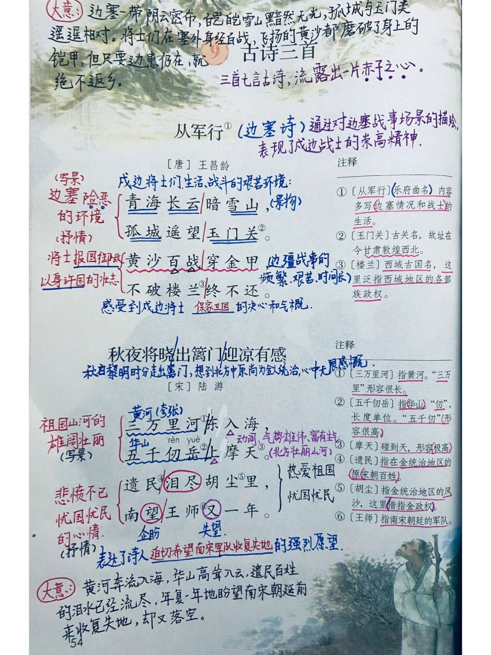 五年级下册第9课《古诗三首》课堂笔记   五年级下册第9课古诗三首