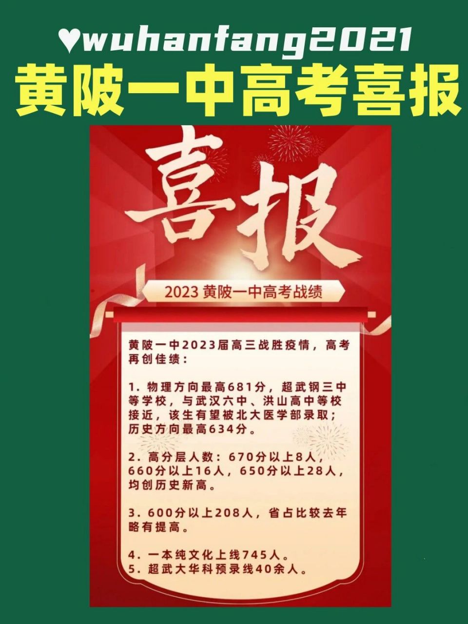 黄陂一中2023年高考喜报 黄陂一中2023年高考喜报 物理向最高681,历史