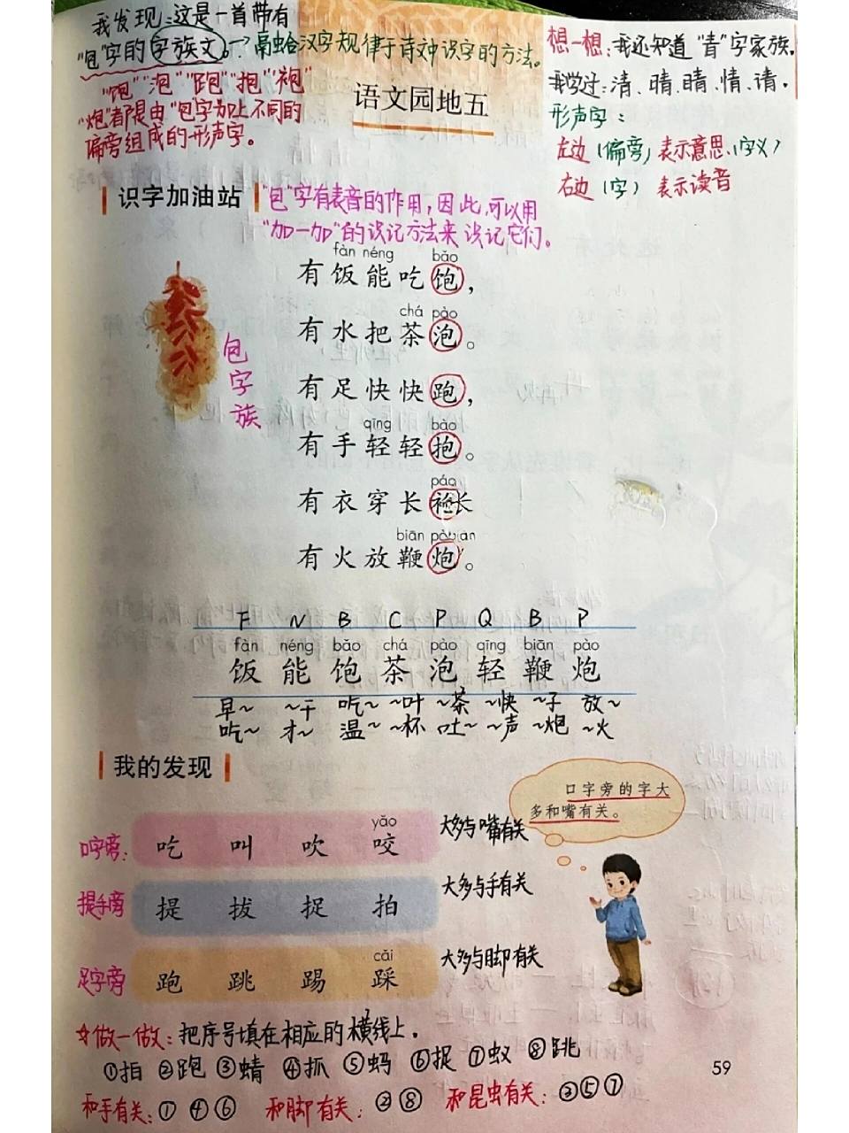 一年级语文下册《语文园地五》学习笔记 【识字加油站】 大声朗读"包"