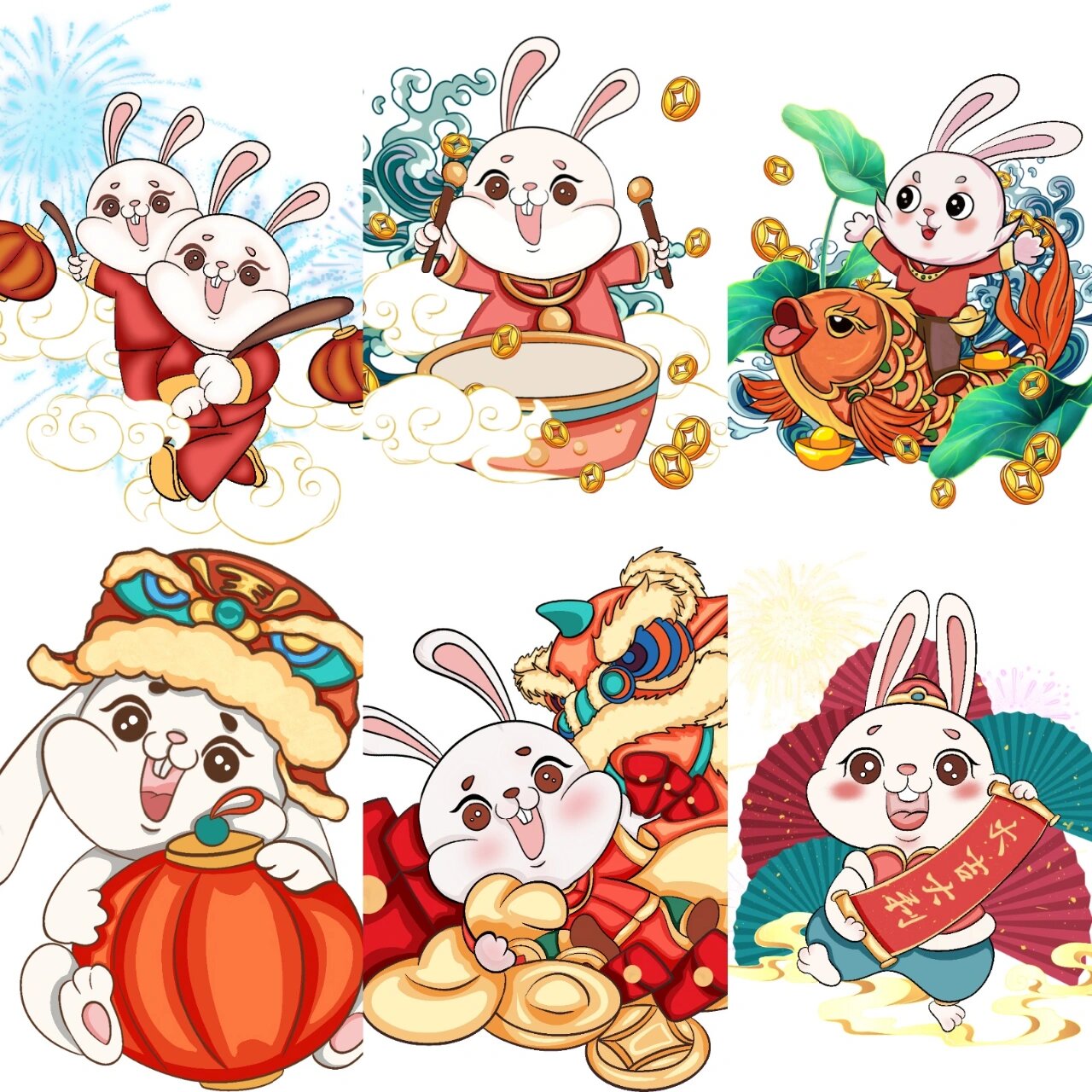 兔年素材——超萌兔兔送祝福卡通插画②