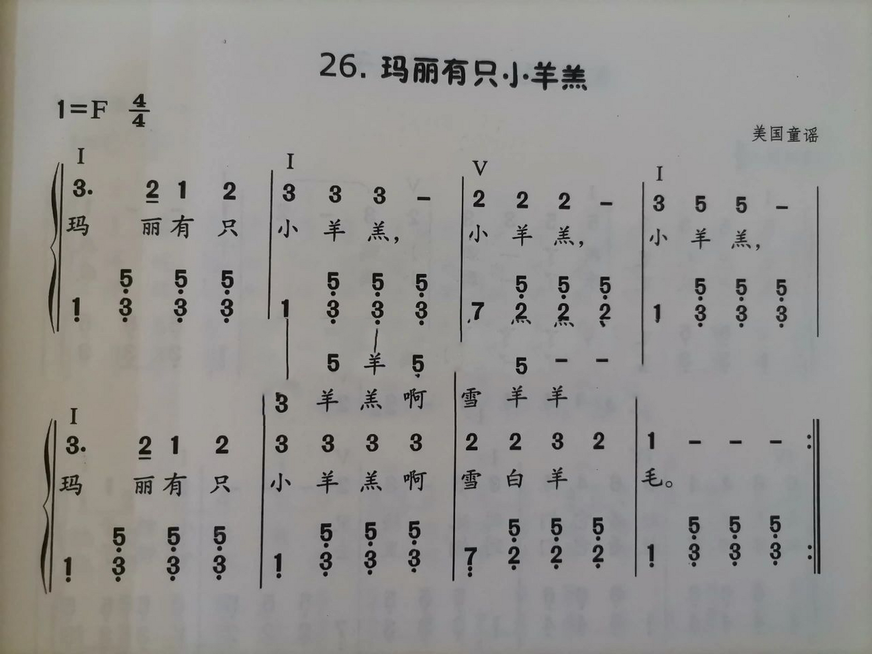 钢琴儿歌简谱《玛丽有只小羊羔》