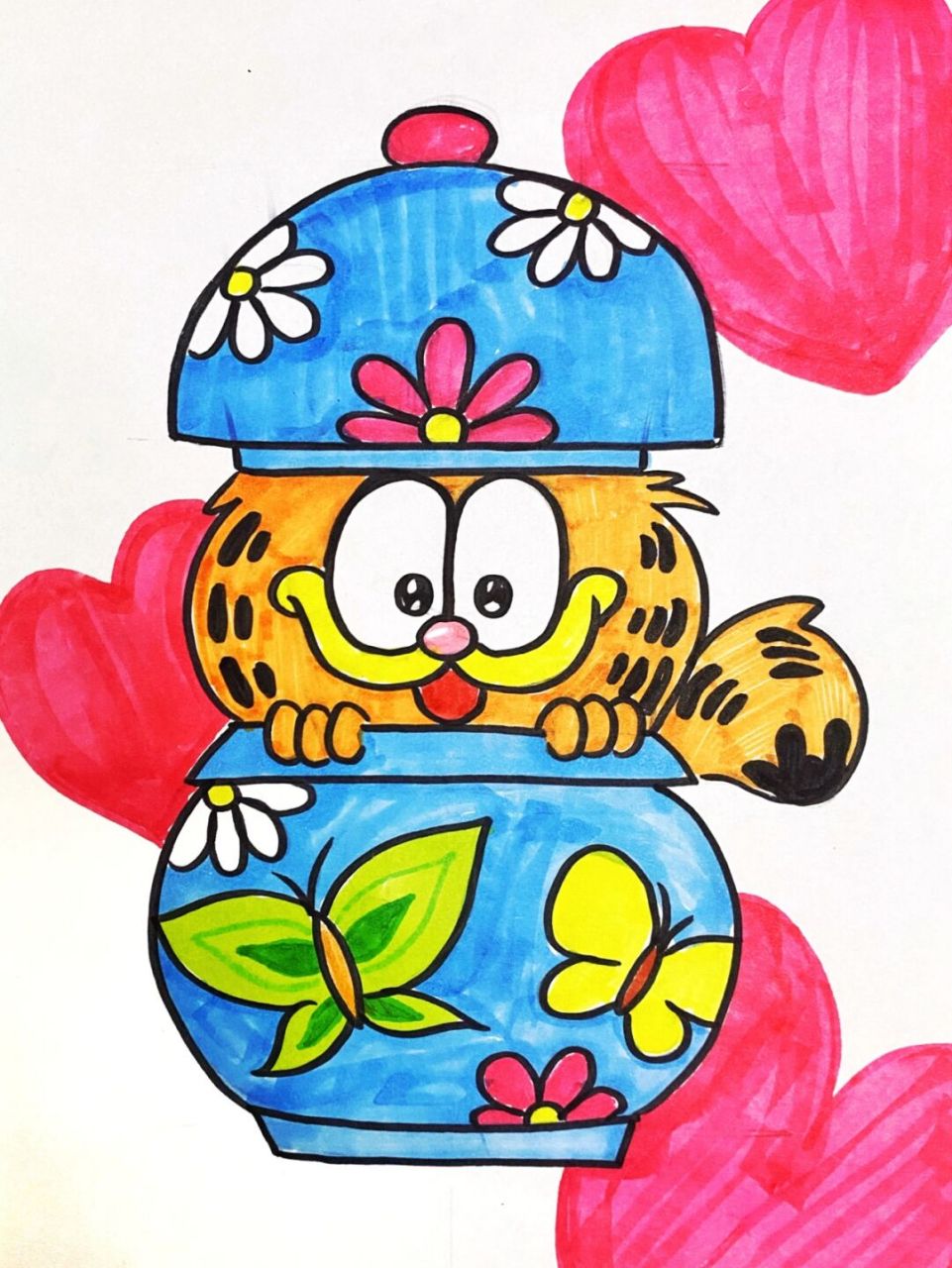 加菲猫儿童画 #加菲猫卡通画##加菲猫##儿童画##创意画##卡通画##马克