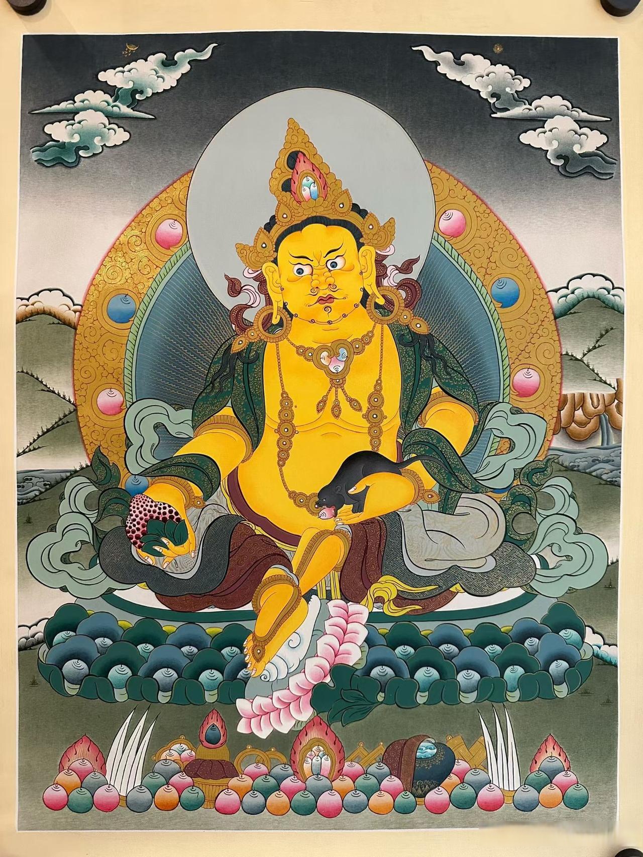 这是一幅**黄财神藏语藏巴拉·色波**唐卡是藏传佛教中极具代表性