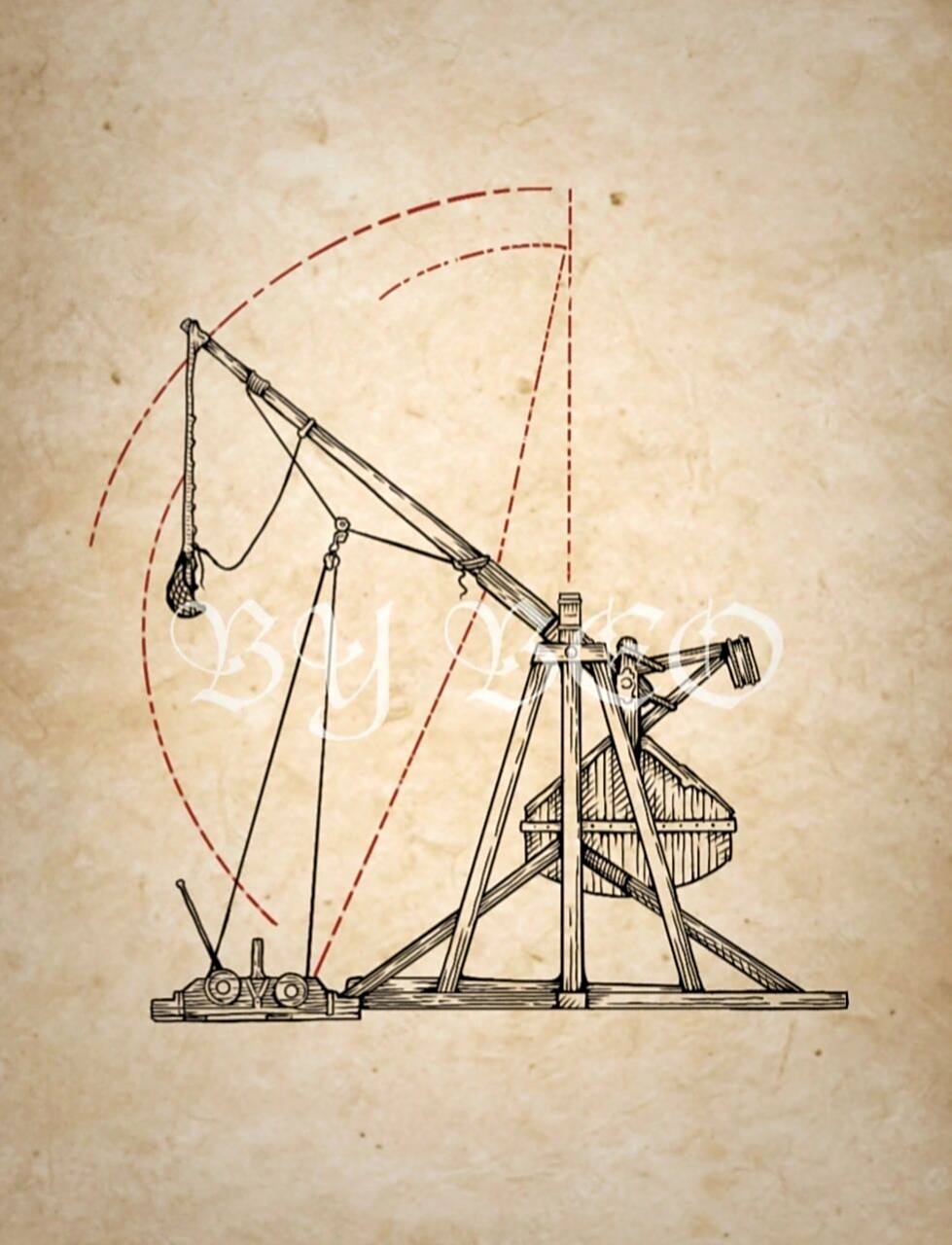 原创设计《配重投石机》|版画风格 中世纪配重投石机