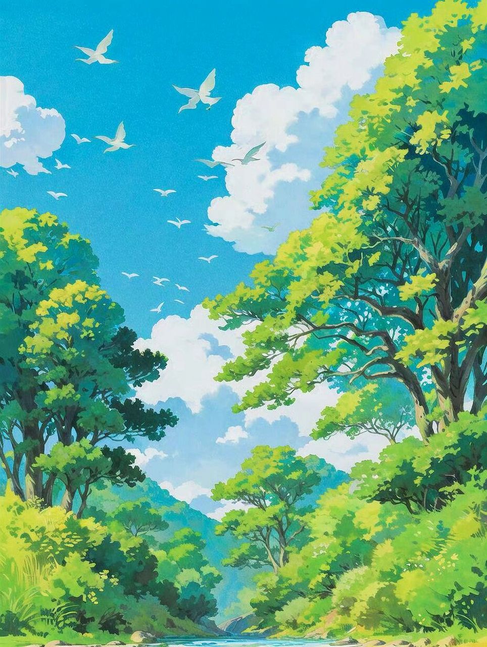 高清风景手机壁纸,山间小路,绿树葱郁!