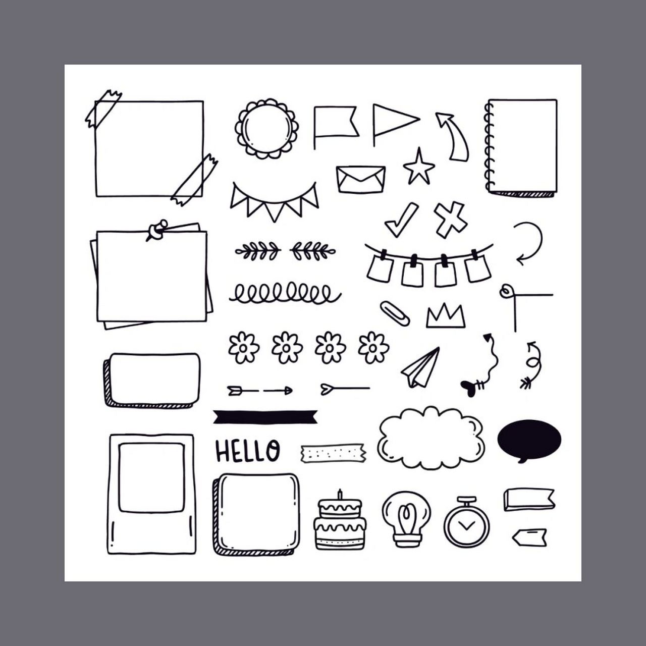 免费分享手账黑白线条-月计划-日计划-便签 毛球喵の每日素材 vol.