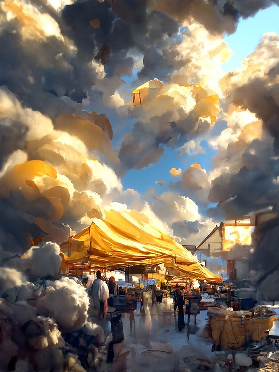 ai画画:天上的街市 金色的光照耀在街市上,这街市便成了天上的街市