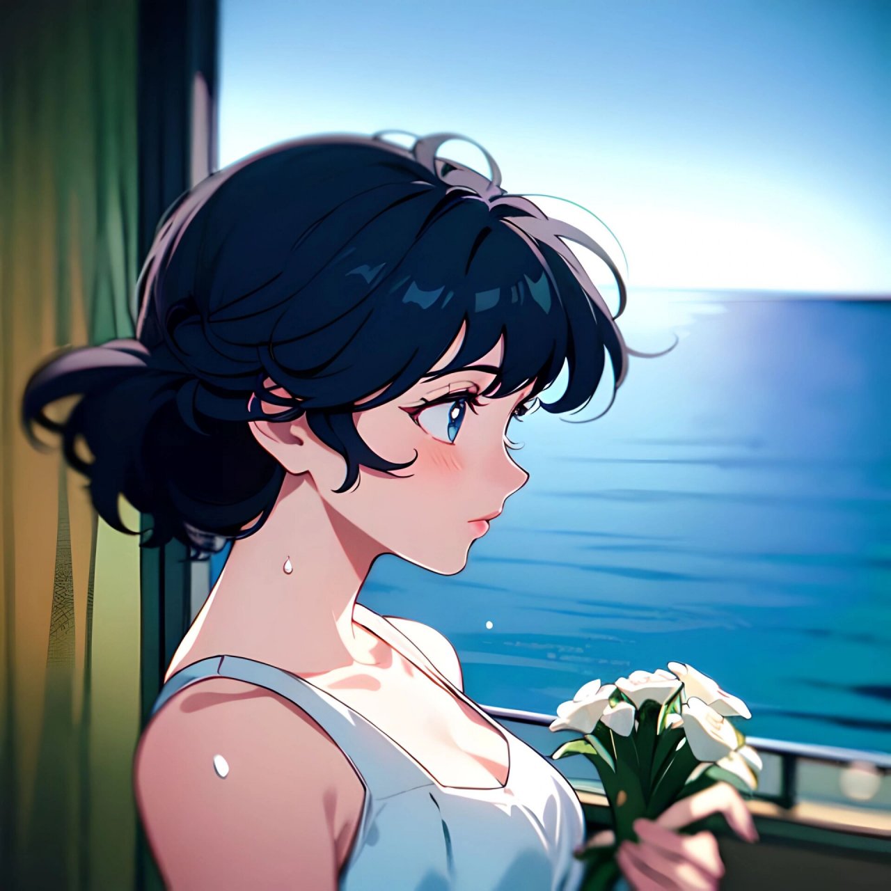 旧漫头像|海景女孩系列 陪你看海的人比海还温柔,你找到那个陪你看海