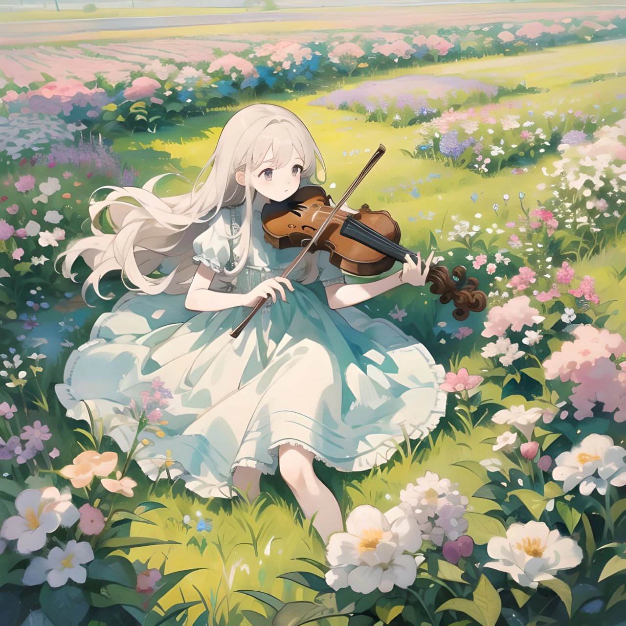 头像|少女与小提琴 在花田里拉小提琴的女孩