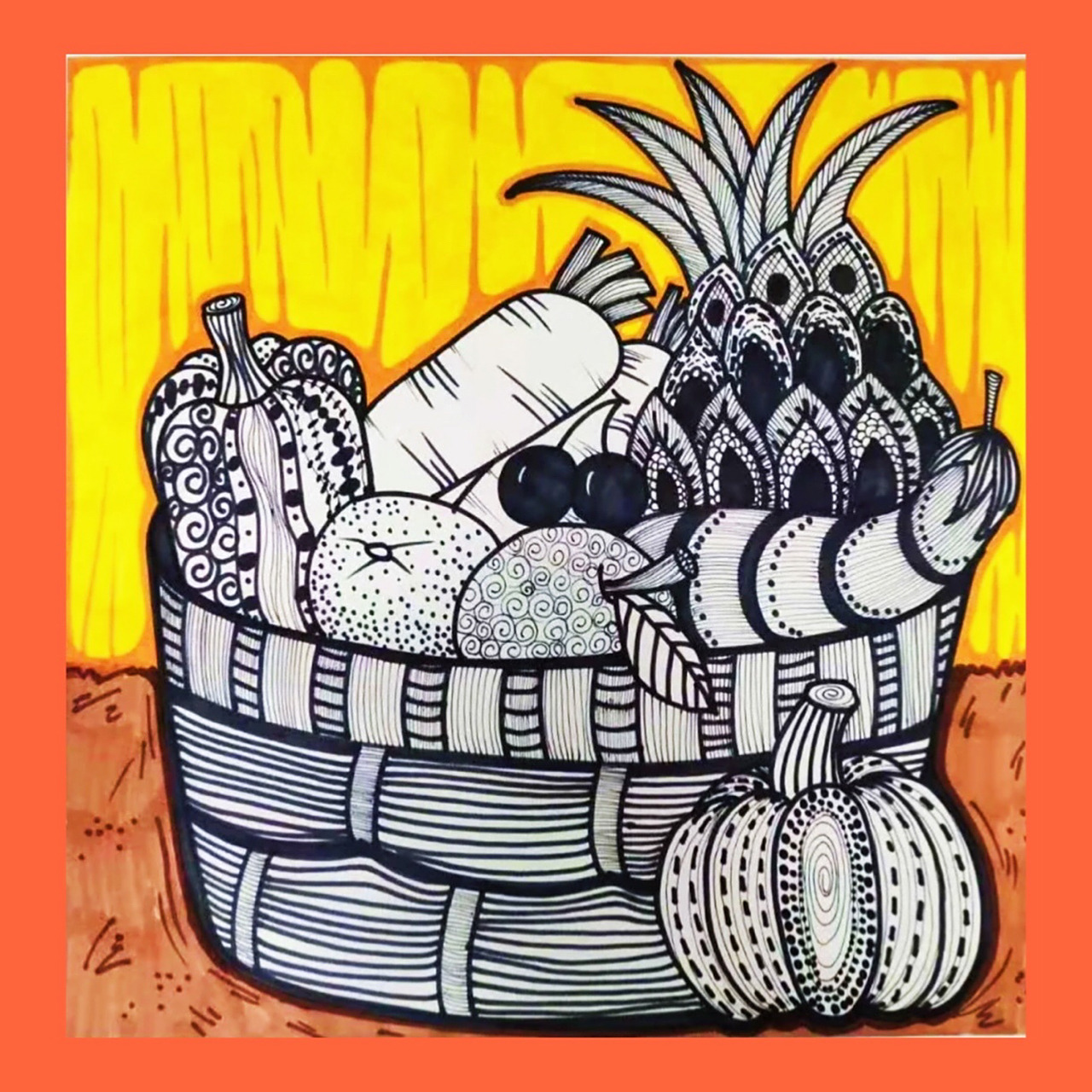 儿童创意画《线描水果篮》