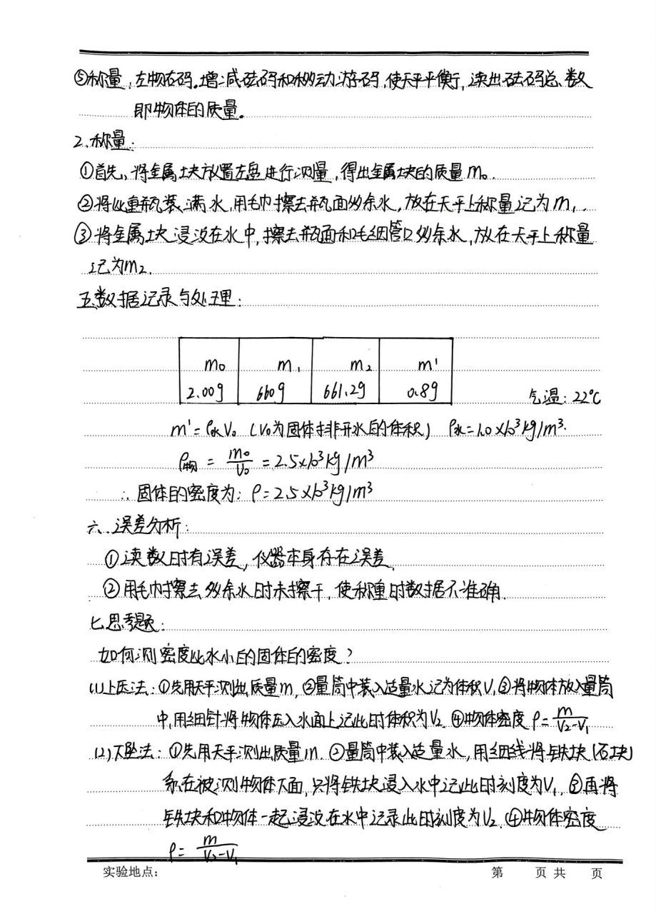不规则固体密度测定实验报告