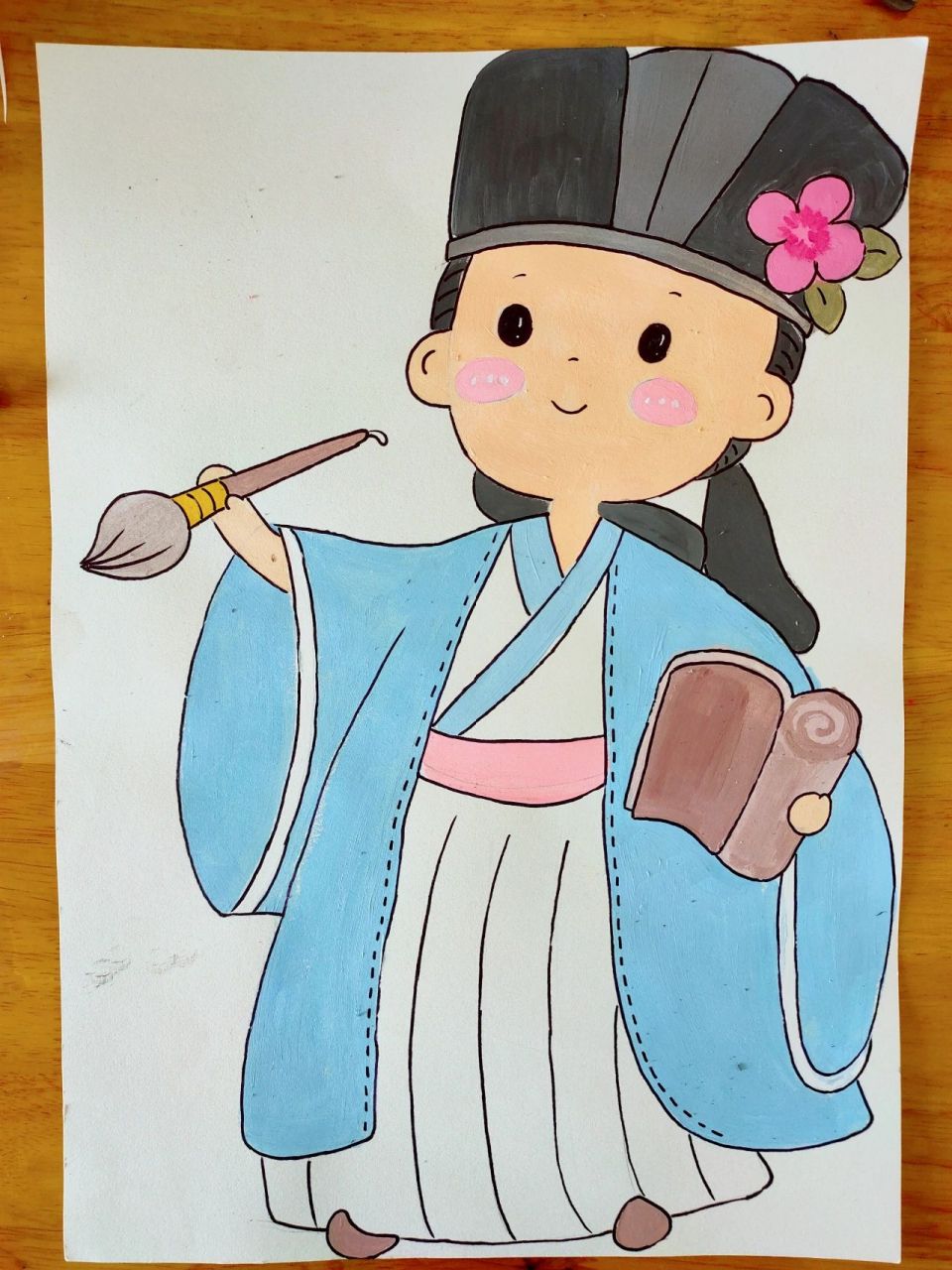 古风人物简笔画拿书和笔