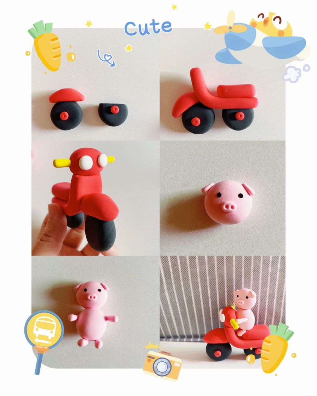 超轻黏土|可爱小摩托教程来咯     今天是努力工作的小猪99
