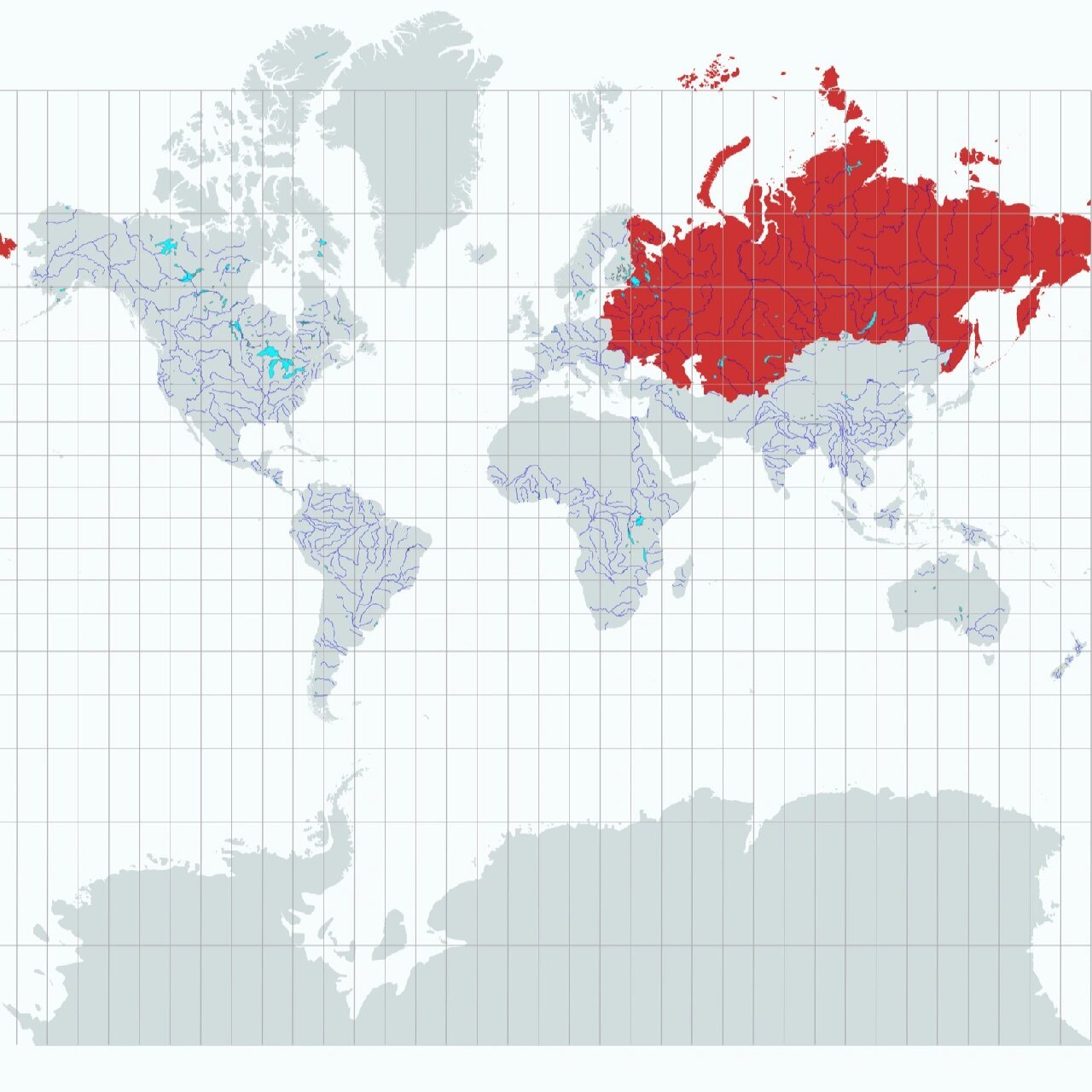 墨卡托投影下的苏联地图 墨卡托投影下的苏联地图,比正常看大了好多倍