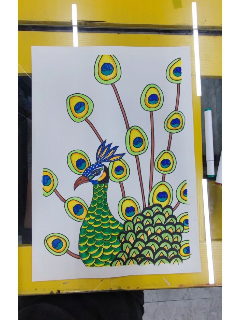 马克笔水彩笔,线描线彩孔雀,幼儿简单易学     绘画