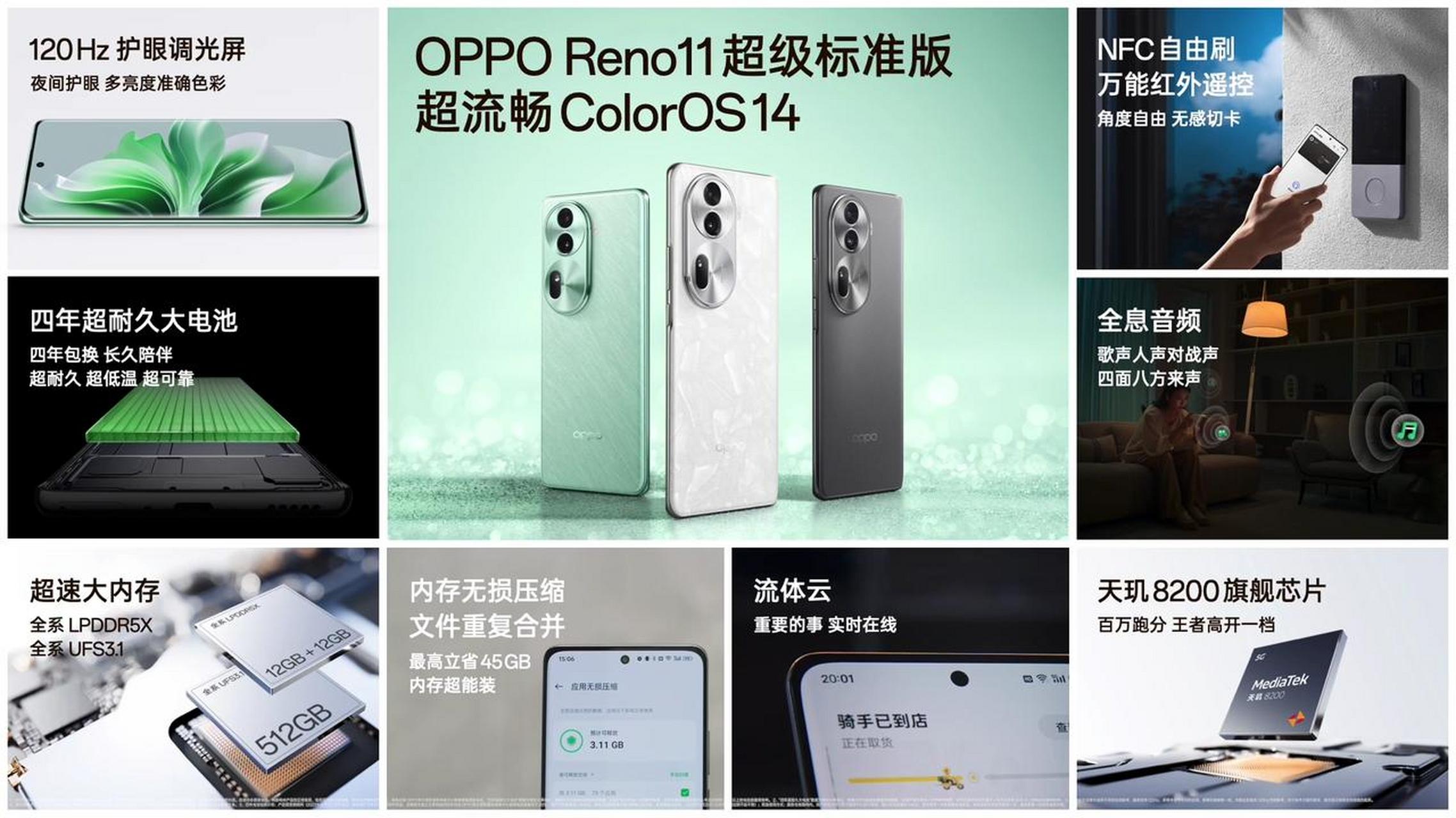 【oppo reno11系列发布,2499起】 标准版 reno11,月光宝石,萤石青,曜